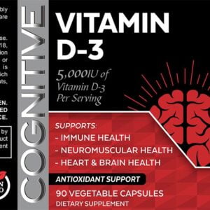 Cognitive Vitamin D-3 5000 IU non GMO - 90 Veggie Caps