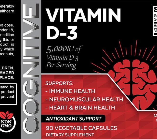 Cognitive Vitamin D-3 5000 IU non GMO - 90 Veggie Caps